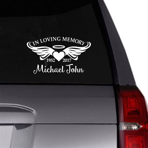 In memory of car decals - Loss of Loved One Memorial Car Sticker In Loving Memory Personalized Decal In Memory Of Custom Picture Custom Photo Memorial. (1.8k) $26.60. In loving memory - 6 inch wide car vinyl permanent decal. Memorial window decal, car window sticker. (40) $7.99.